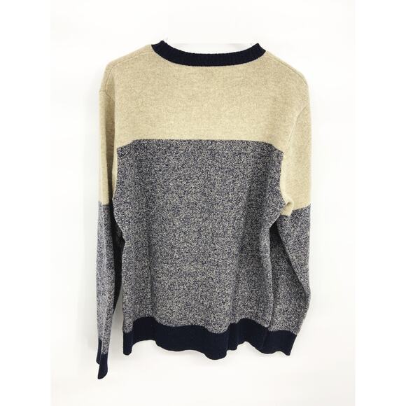 J. Crew Mens Lambs Wool Tricolor Color Block Marled Sweater Size L Dark Academia - Picture 2 of 4
